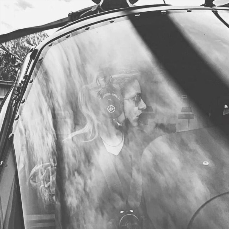 Helicopter pilot wearing Dalcomm Tech headset